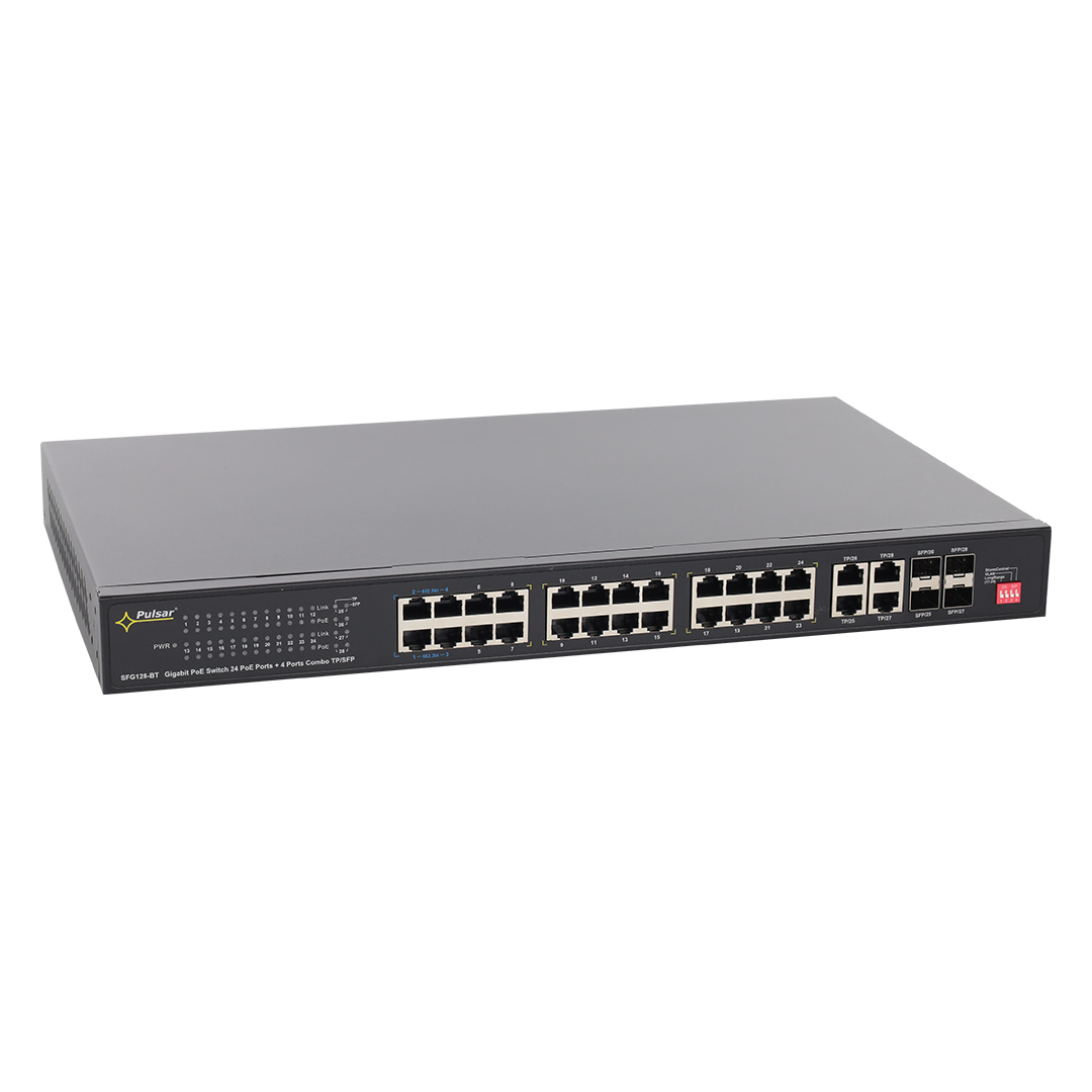 Pulsar SFG128-BT PoE sviss 28 porta f. 24 IP myndavélar
